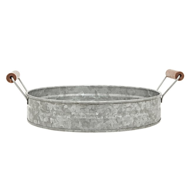 Galvanised Steel Tray with Wooden Handles, silver-coloured, SO'HOME