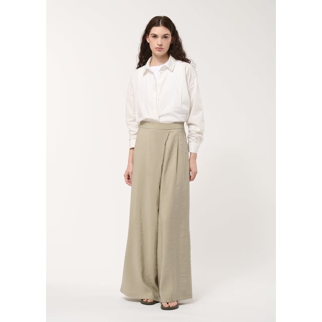 Pantalon long croisé en modal gaufré army <span itemprop=