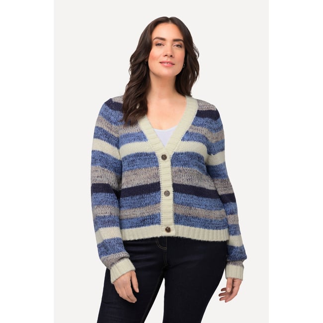 Cardigan court à col en V et manches longues marine <span itemprop=