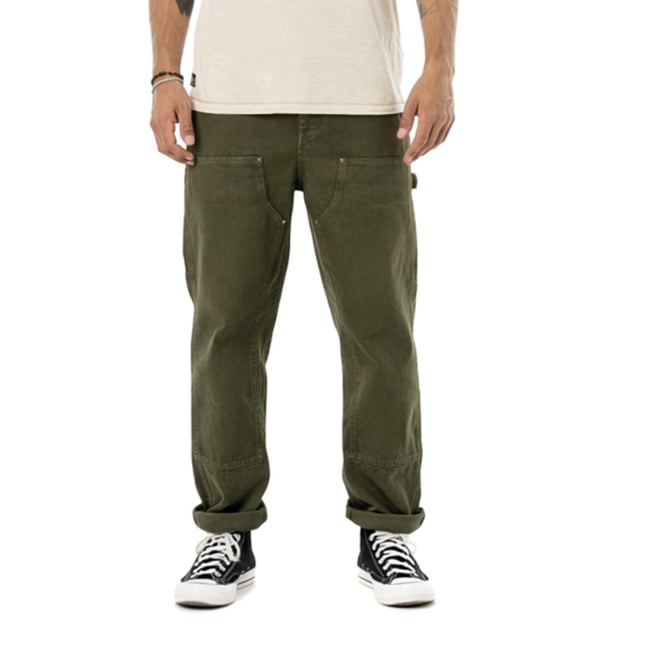 Pantalon coton canvas WORK vert kaki <span itemprop=