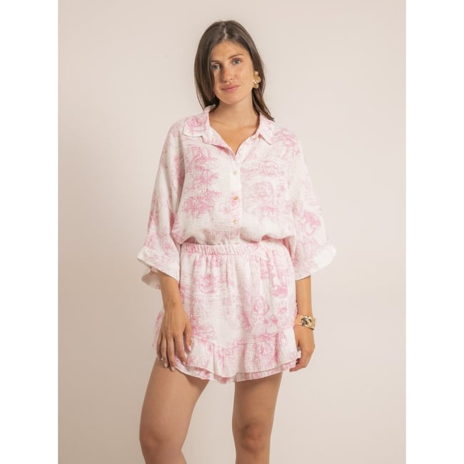 Jupe Courte Gaze De Coton Motifs Toile De Jouy Xalone - DONA LISA