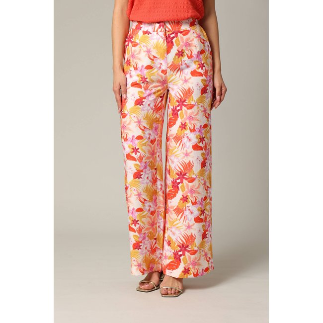 Pantalon tropical  en viscose avec braguette FLORA coral <span itemprop=
