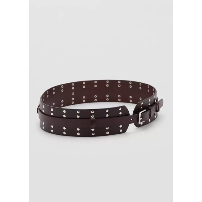 Ceinture en cuir à clous chocolat <span itemprop=