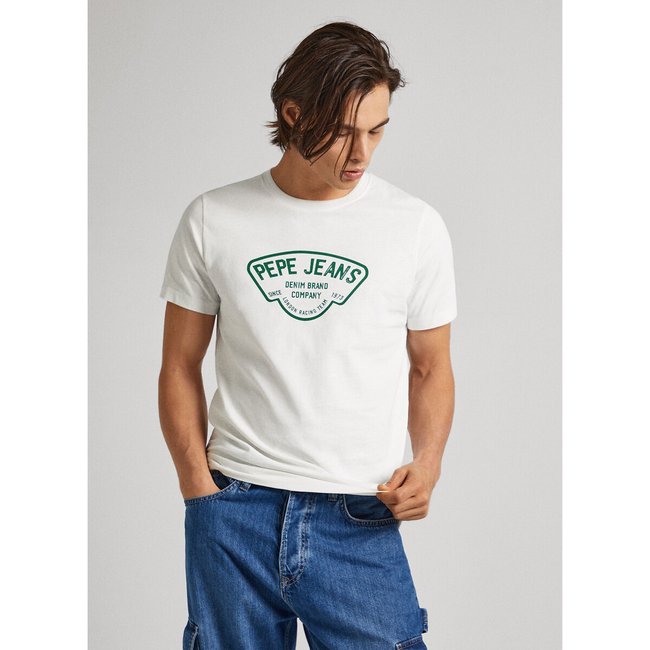 T-shirt col rond à logo imprimé ecru <span itemprop=