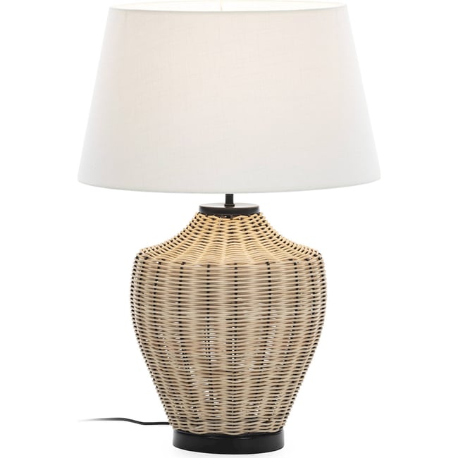 Lampe à poser en rotin fait main Couleur naturel et noir mat <span itemprop=
