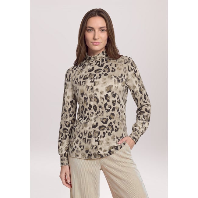 T-shirt à col roulé à col droit gris/beige <span itemprop=