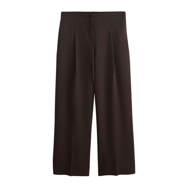 Pantalon coupe large à nouer la taille marron chocolat <span itemprop=