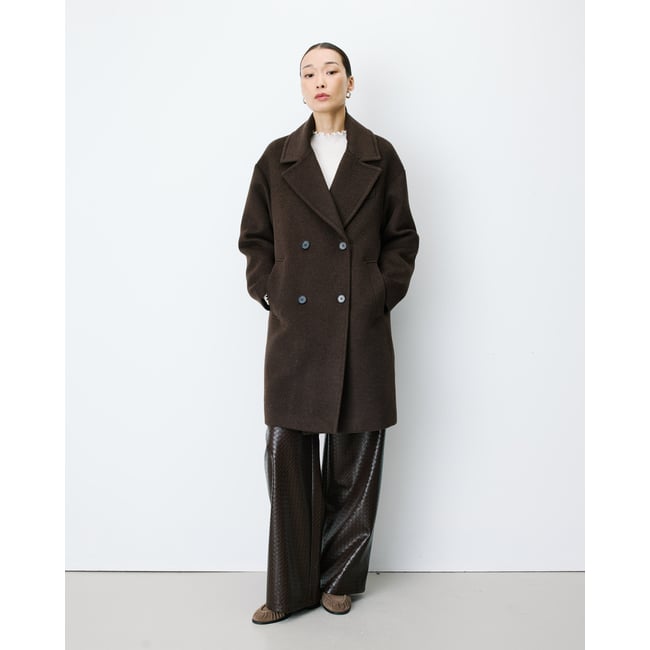 Manteau long croisé en laine mélangée grege Alois - GRACE & MILA