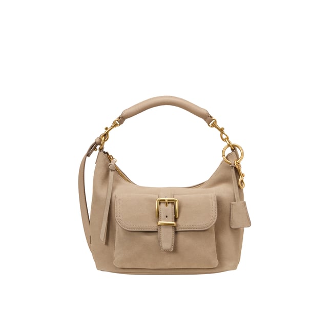 Sac à bandoulière small en cuir de vachette velours doux marron <span itemprop=