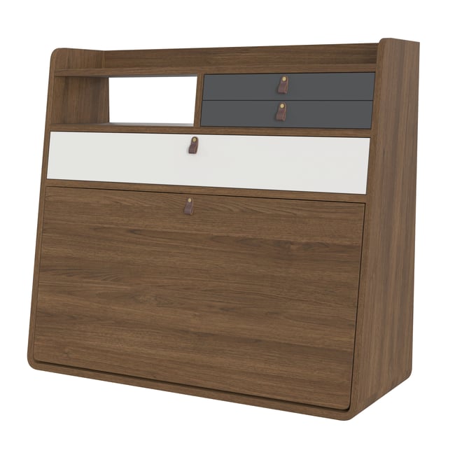 Bureau secrétaire mural en chêne teinté 80 cm, GASTON - HARTO