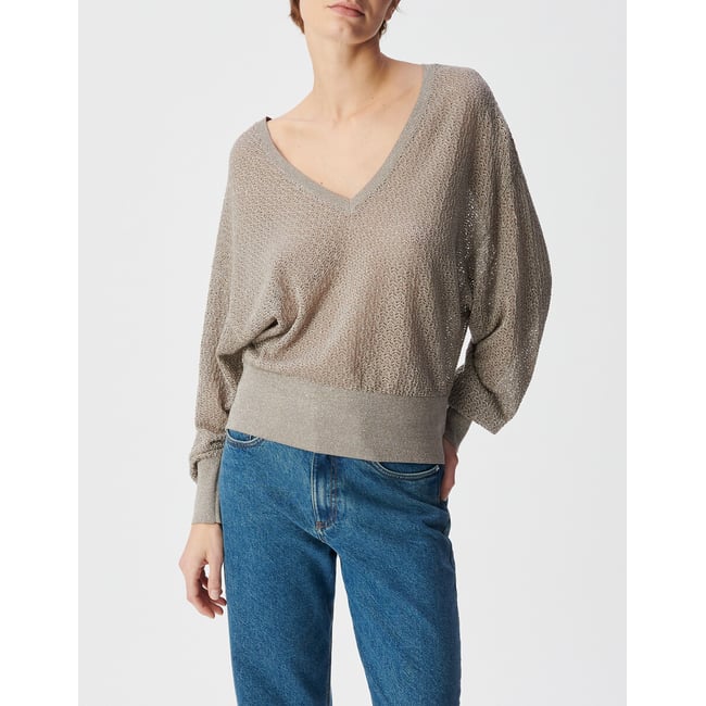 Maglia a maniche lunghe con scollo a V con filato metallizzato deserto IKKS