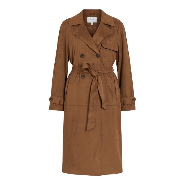 Trench lungo in pelle scamosciata marrone VILA