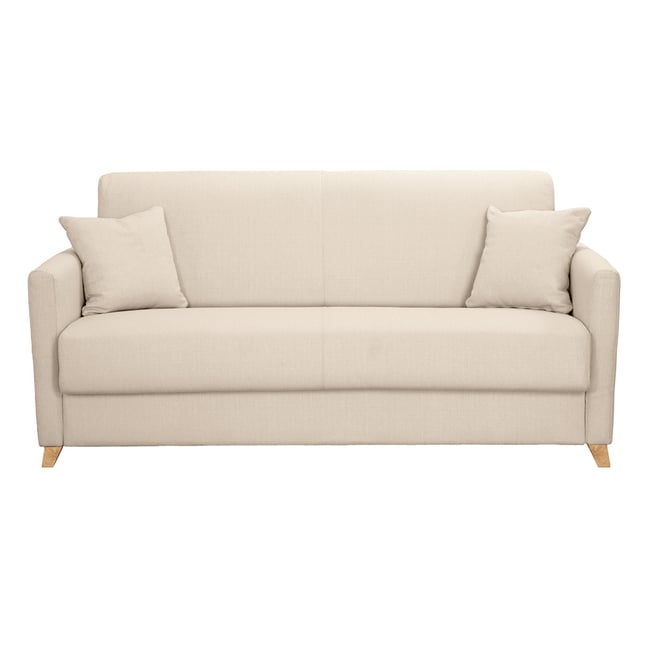 Canapé scandinave convertible 3 places avec matelas 12 cm SKANDY Couleur beige <span itemprop=