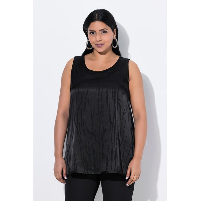 Blouse sans manches en satin dévoré noir <span itemprop=