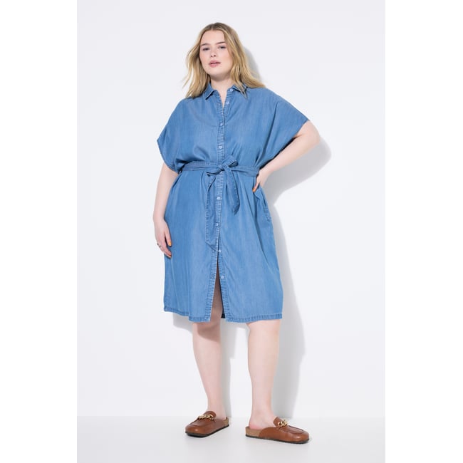 Robe chemisier en denim souple bleu jean <span itemprop=