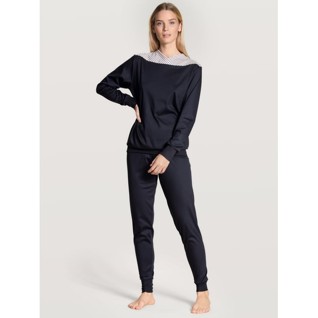 Pyjama avec bords élastiques manches longues Coton SOULMATE bleu lapis foncé <span itemprop=