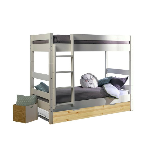 Pack lit superposé séparable gigogne avec matelas Bois massif  AARON - AKITEN RETAIL