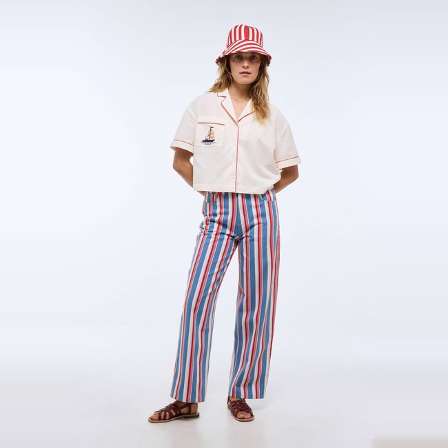 Jean wide leg raye en coton riviera <span itemprop=