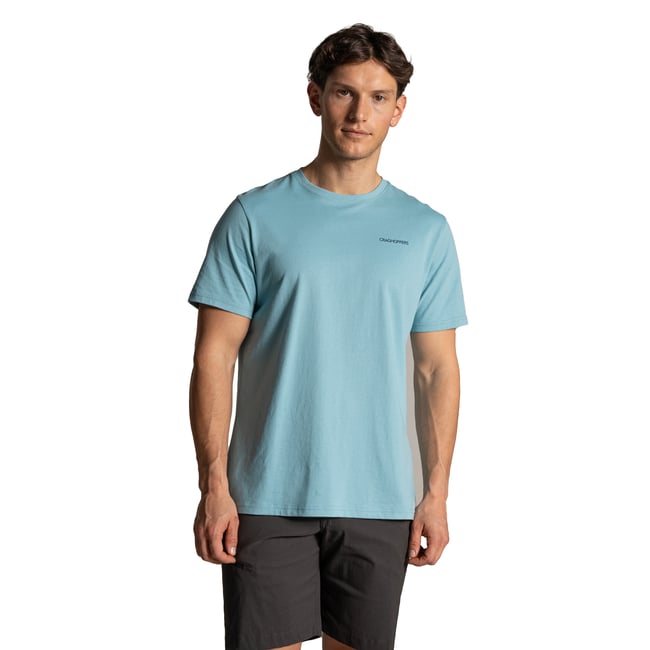 T-shirt manches courtes motif/style vallée LUCENT turquoise clair imprimé au dos <span itemprop=