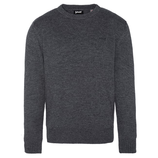 Pull col rond anthracite en lambswool anthracite <span itemprop=
