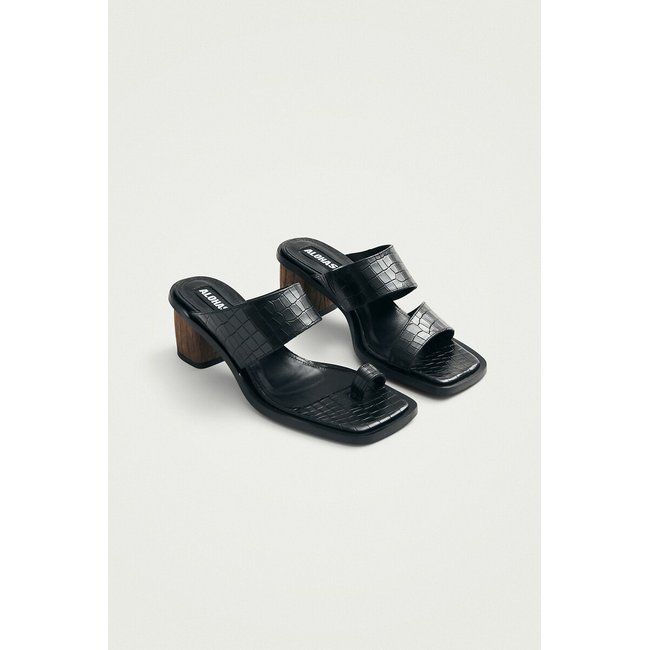Mules à talons en cuir Gabin noir <span itemprop=