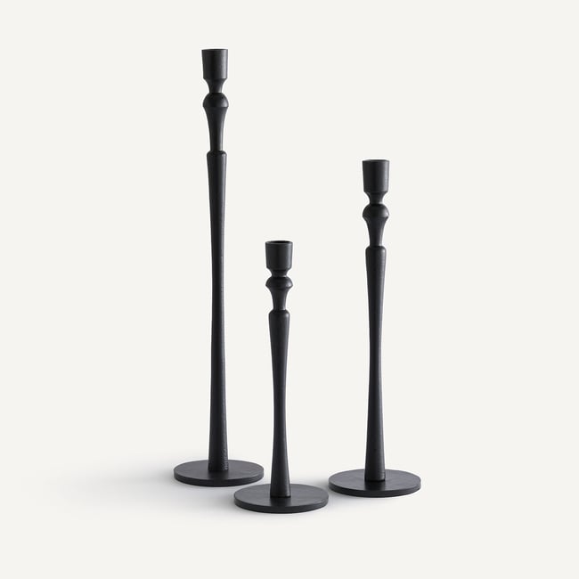 Lot de 3 bougeoirs métal fonte d'aluminium, Elans Couleur noir <span itemprop=
