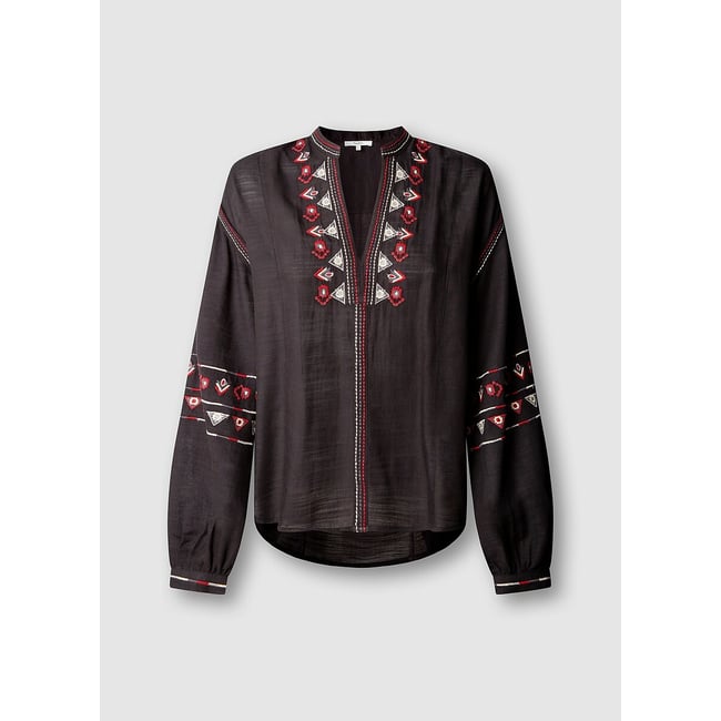 Blouse avec broderies noir <span itemprop=