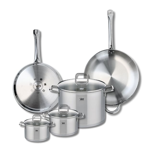 Batterie 2 poêles 28/32cm + 3 faitouts 14/16/26cm PROFI CITRIN inox <span itemprop=