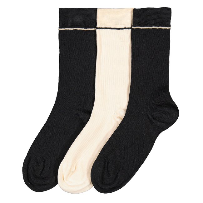 Pack of 3 Pairs of Socks in Cotton Mix, black+black+beige, DIM