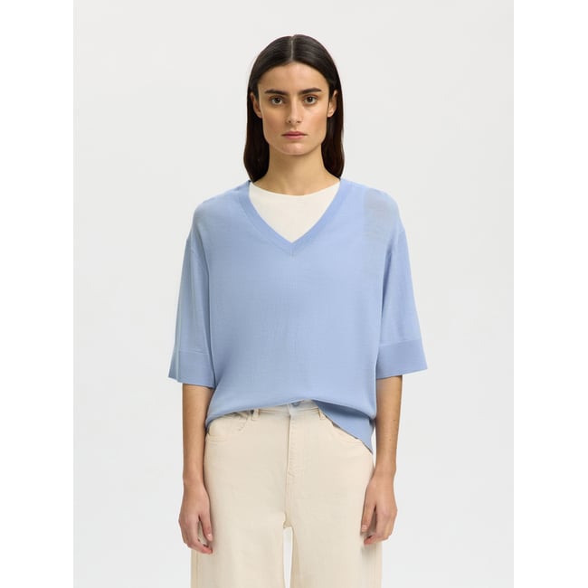 Top En Maille cashmere blue <span itemprop=