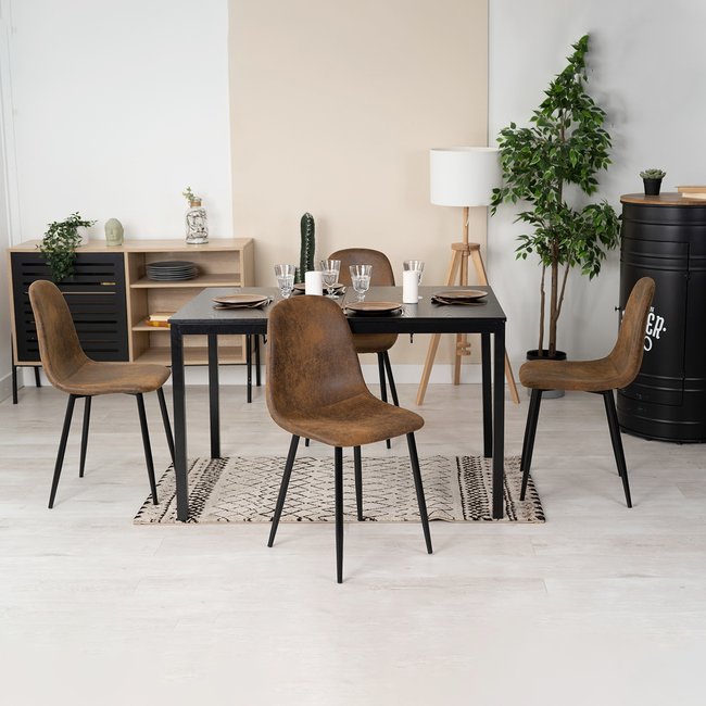 Ensemble de table à manger extensible à allonge avec 4 chaises, BARI4PCSSET Couleur marron <span itemprop=