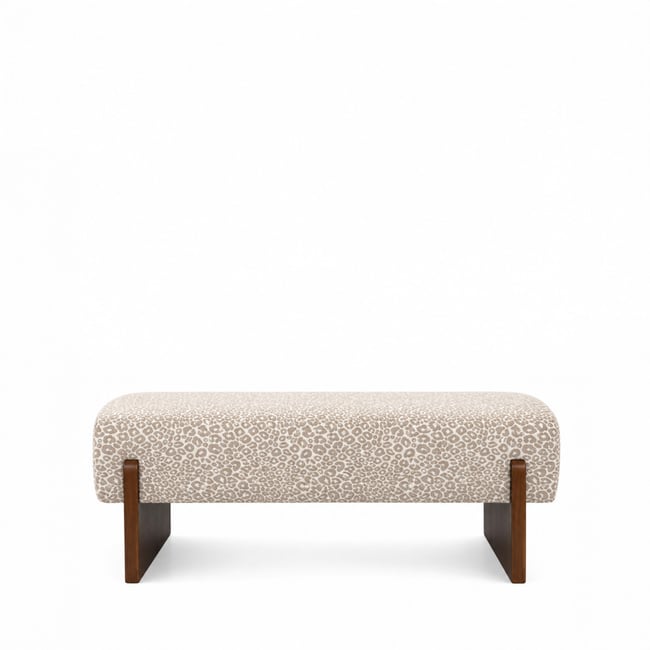 Banc en tissu imprimé léopard et bois- SALLY Couleur beige <span itemprop=