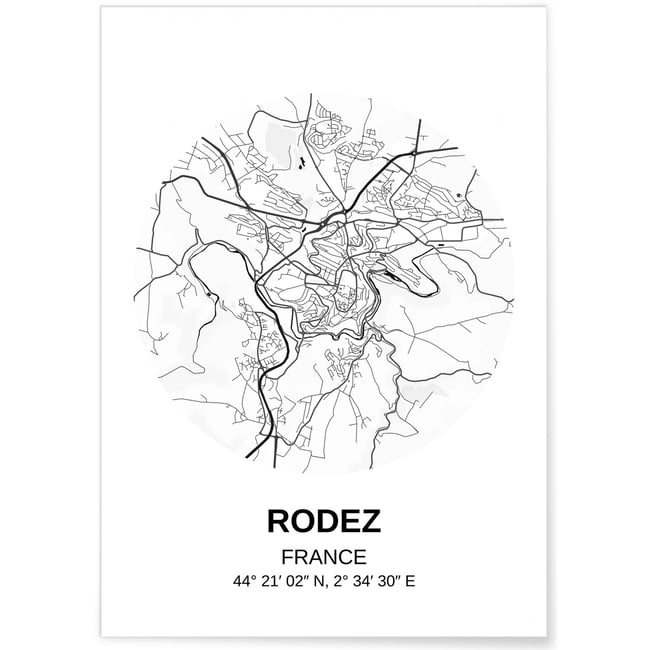 Affiche Carte Rodez Couleur blanc <span itemprop=