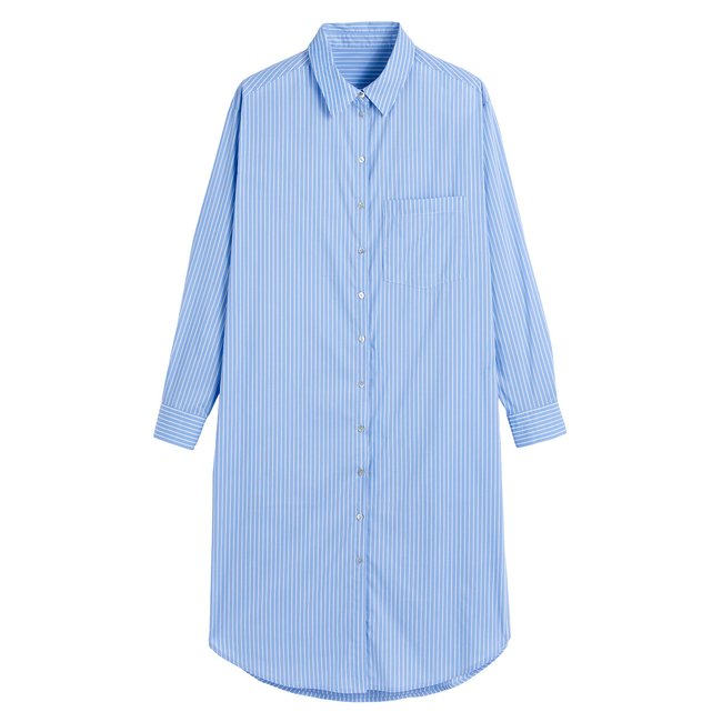 Vestido camisero de rayas, manga larga rayas azules <span itemprop=