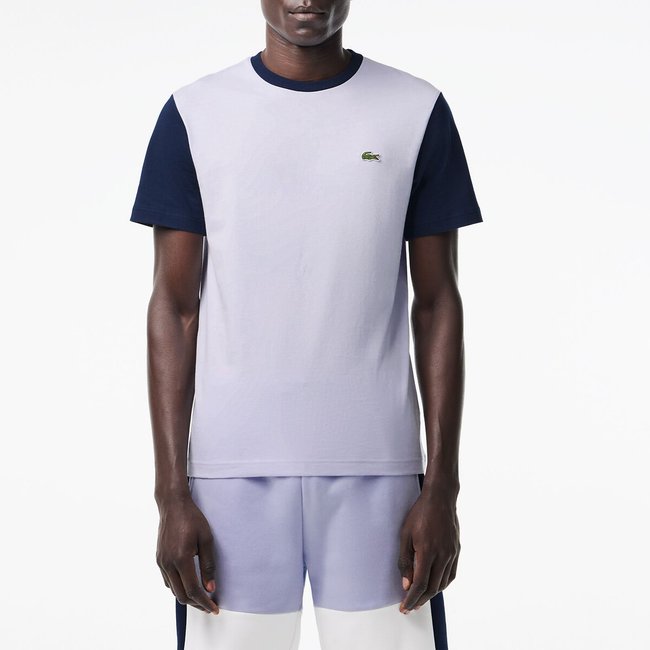 T-shirt colorblock girocollo in jersey blu LACOSTE