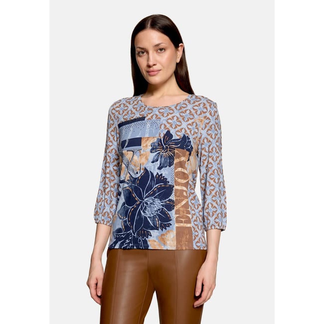 T-shirt oversize à impression bleu/marron <span itemprop=