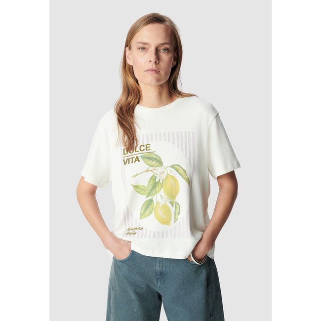 Tee-shirt coton bio visuel citrons ecru <span itemprop=