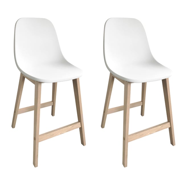Lot de chaises d'ilot et bar en chêne avec assise plastique 65cm ELIOS Couleur blanc <span itemprop=