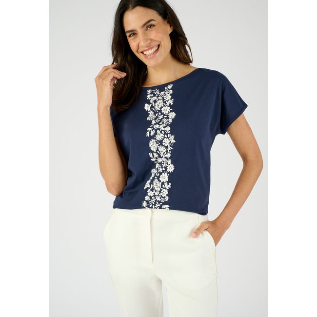 T-shirt pur coton motif reliéfé bleu marine <span itemprop=