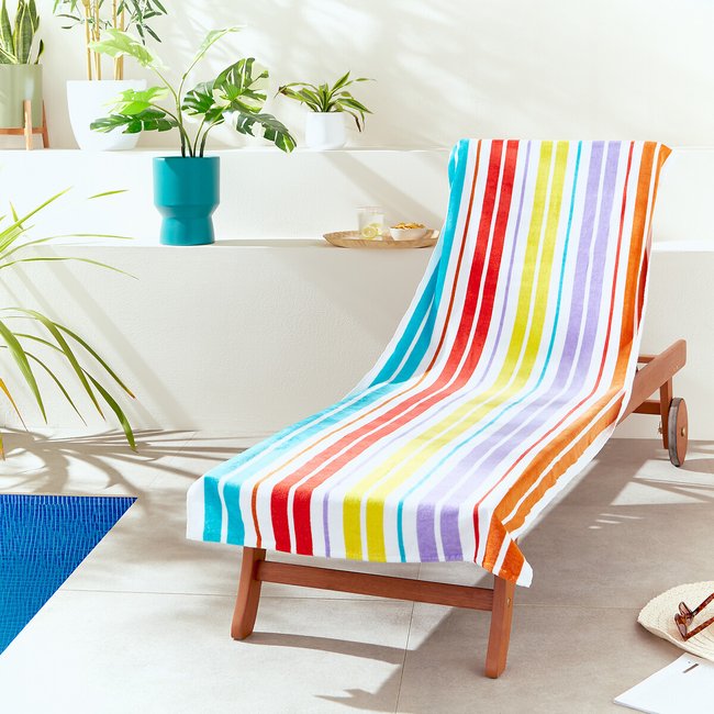 Rainbow Stripe Sun Lounger Towel, multi-coloured, CATHERINE LANSFIELD