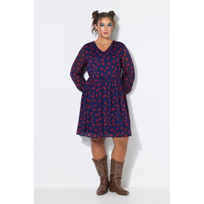 Robe coupe évasée, imprimé Kiss en all-over marine <span itemprop=