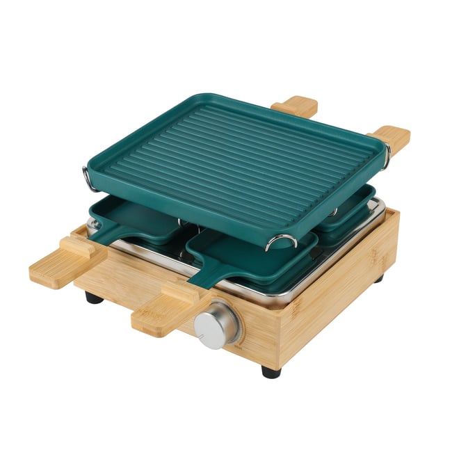 Appareil à raclette 4 personnes bleu-naturel-noir <span itemprop=