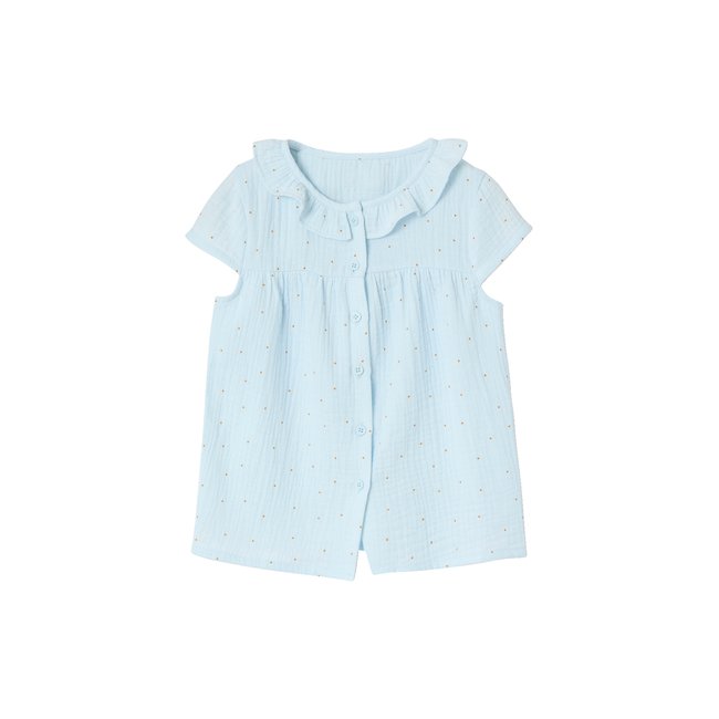 Pyjashort en gaze de coton bleu ciel <span itemprop=