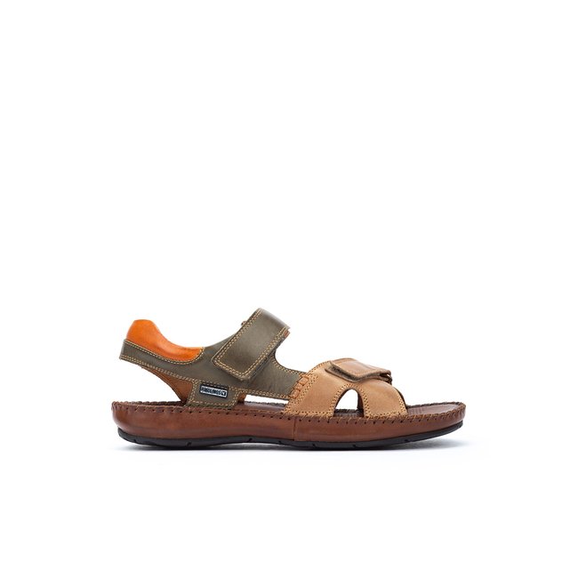 Sandales plates cuir TARIFA castor <span itemprop=