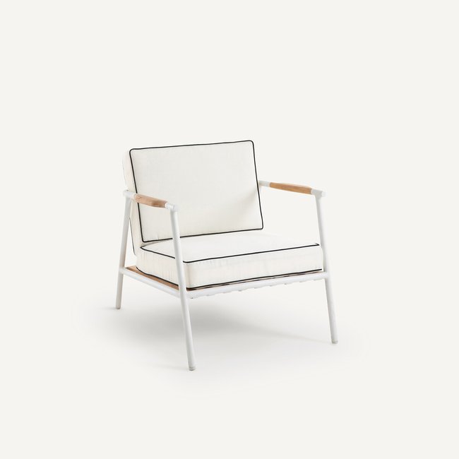 Fauteuil de jardin aluminium et teck, Isabbo blanc <span itemprop=