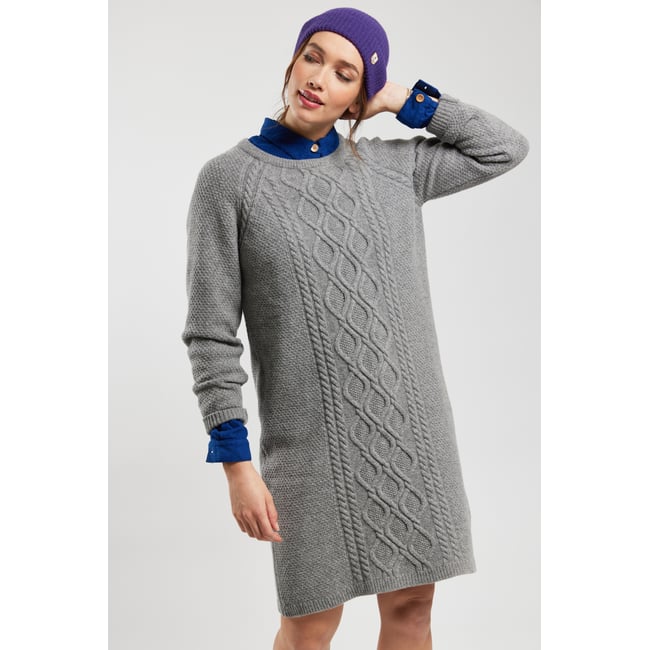Robe pull torsades en laine gris chiné <span itemprop=