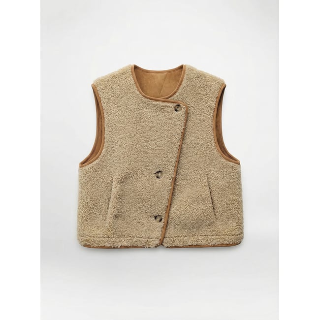 Veste sans manches en sherpa, VAS cognac <span itemprop=