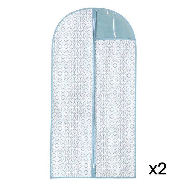 2 housses pour vêtement blanc et bleu - H120 cm Couleur blanc <span itemprop=