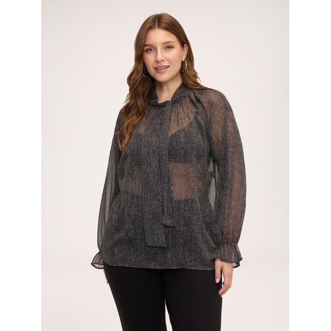 Blouse à micro-pois avec nœud noir <span itemprop=
