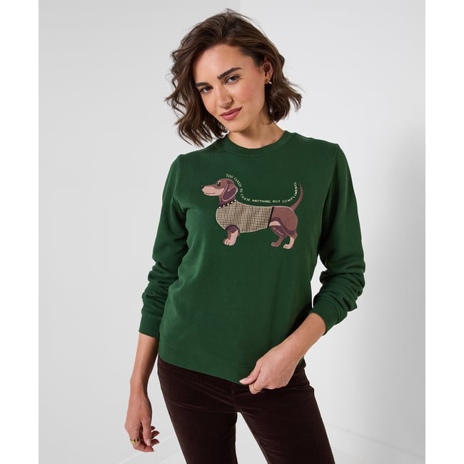 Sweat Brodé Teckel vert <span itemprop=